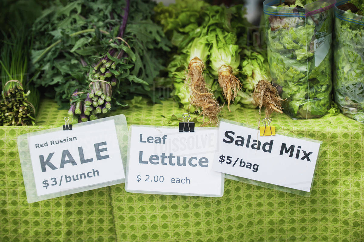 Signs for freshly harvested vegetables for sale; Palmer, Alaska, United States of America Royalty-free stock photo