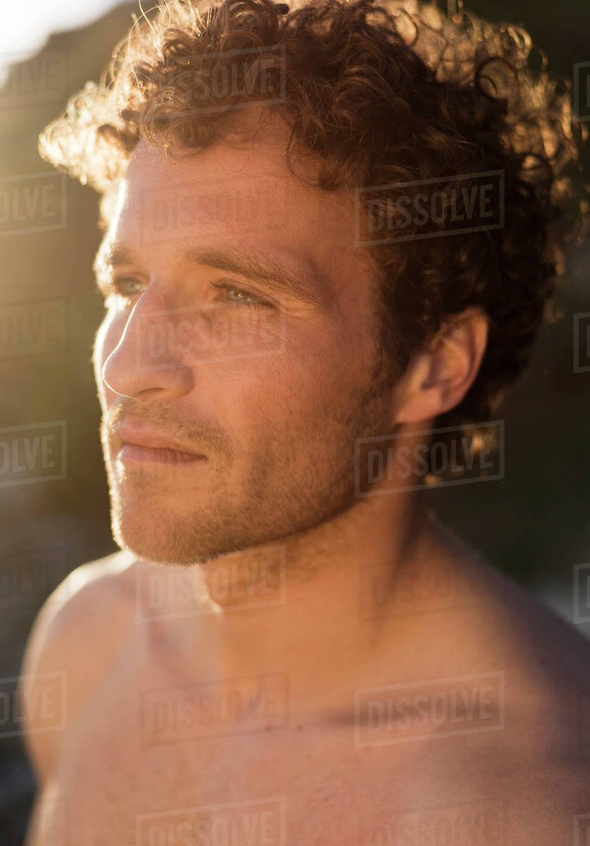 Portrait Of A Shirtless Man With Curly Hair Tarifa Cadiz