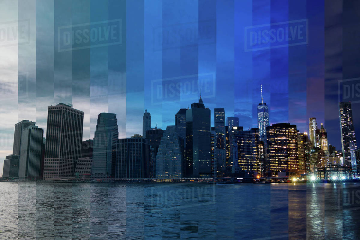 USA. New York City. As evening turns into night over Manhattan