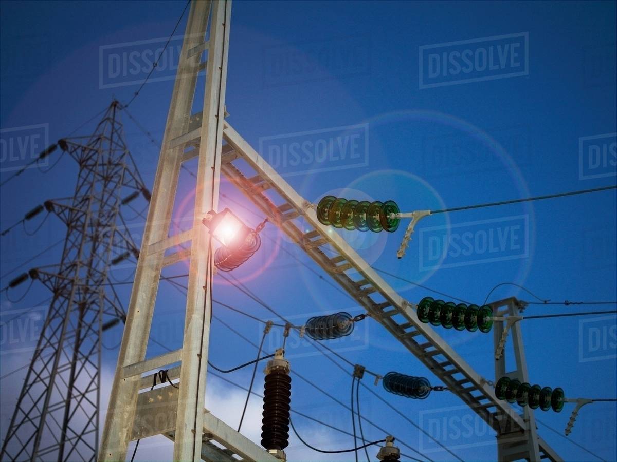 Electricity substation at night Stock Photo Dissolve