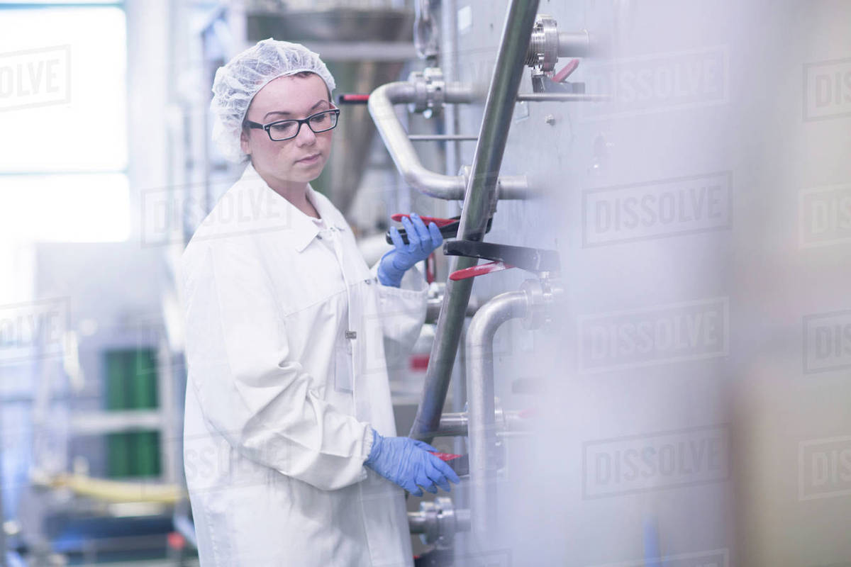 Factory worker working in food production factory Stock Photo Dissolve