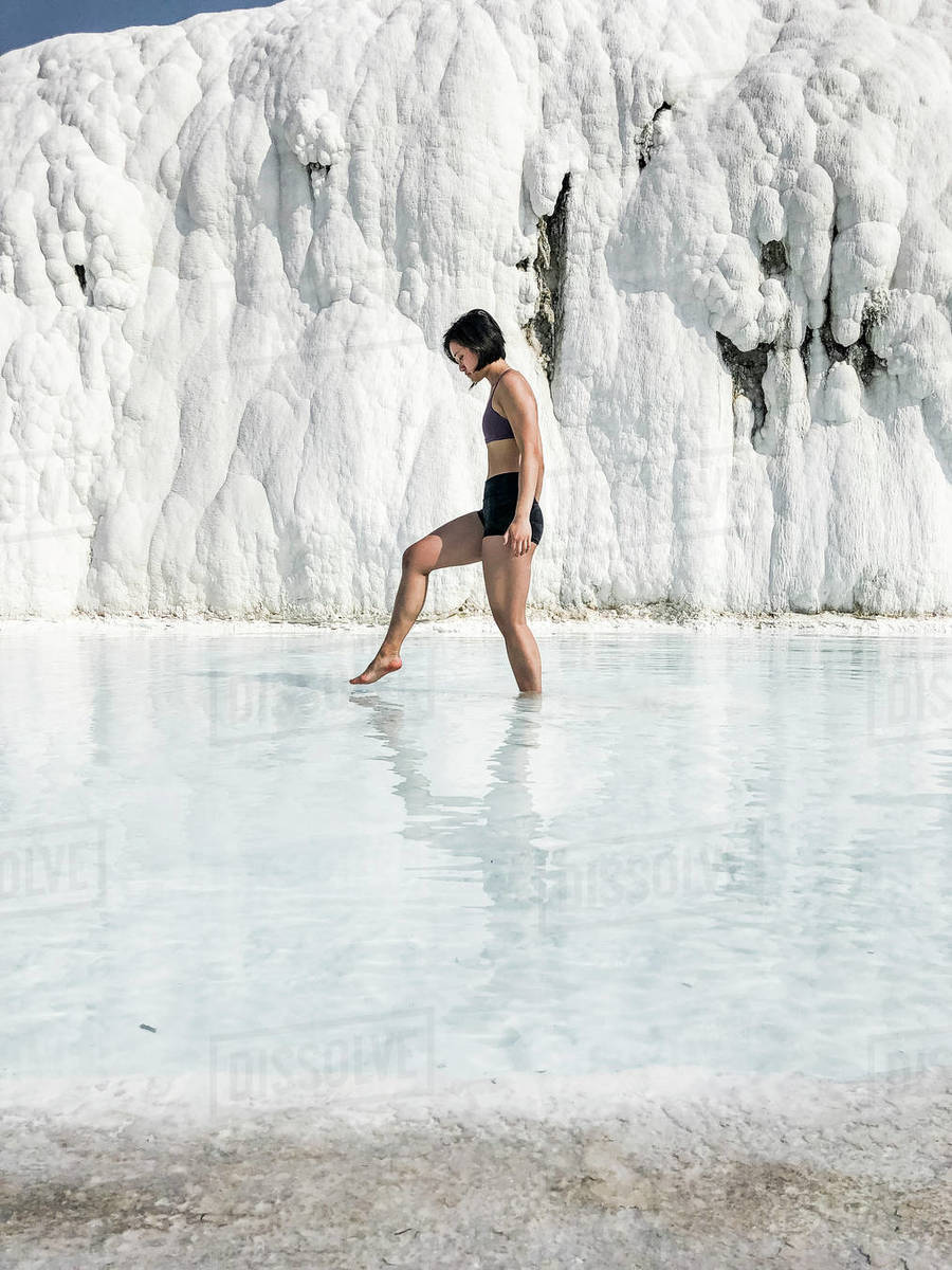 Woman enjoying thermal pool, Pamukkale, Denizli, Turkey Royalty-free stock photo