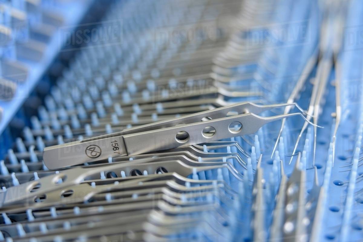 Close up of surgical instruments in clean room of surgical instruments factory Stock Photo
