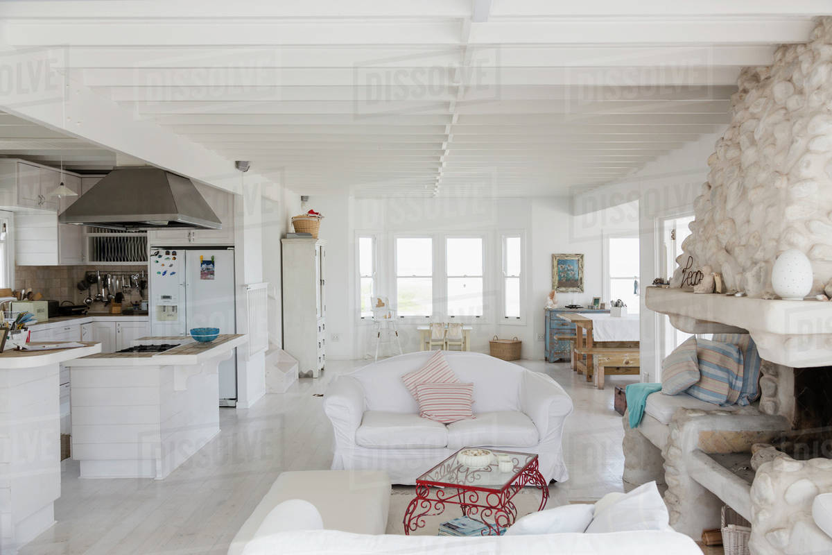 White kitchen and living room Stock Photo Dissolve