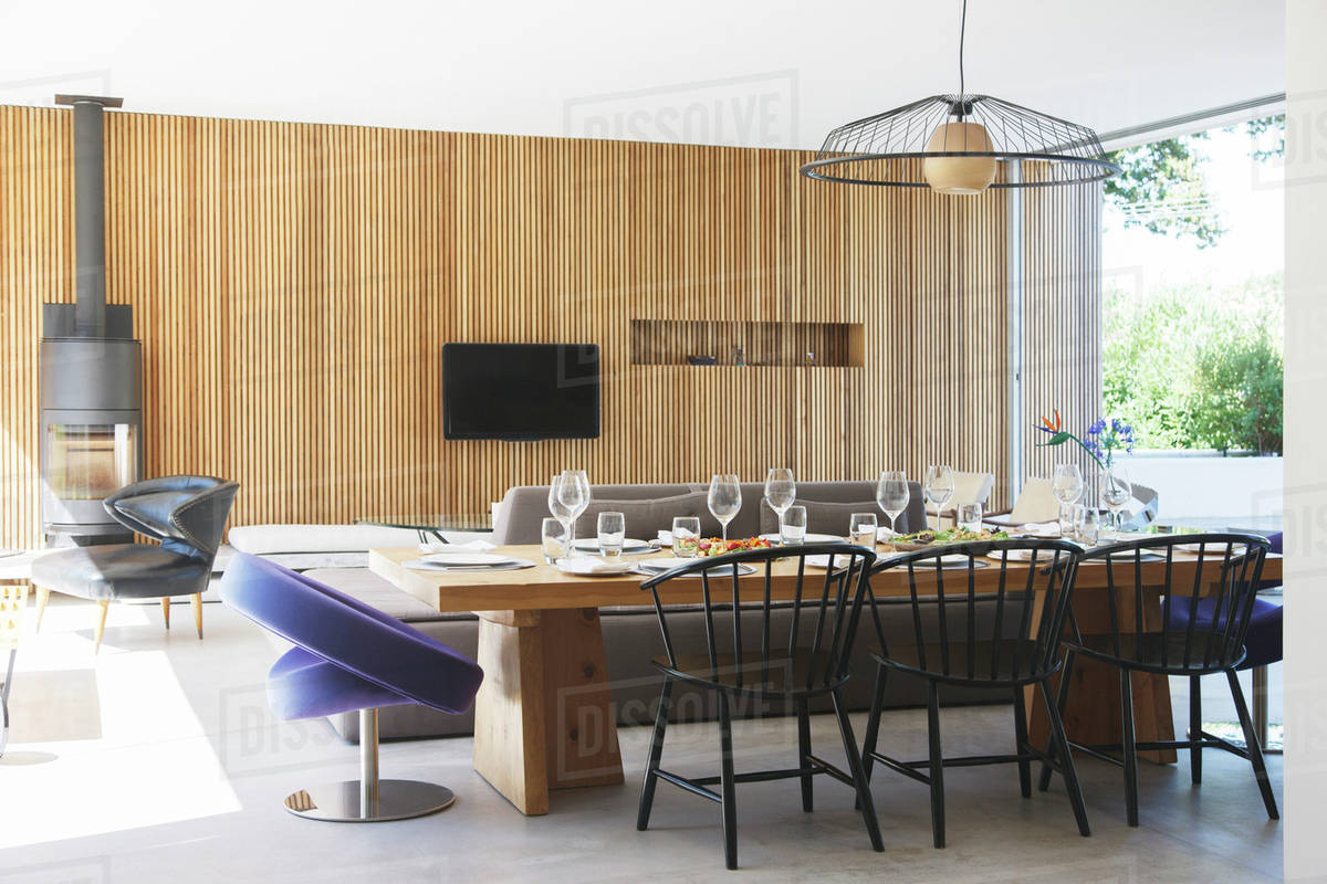 Dining Table Sofas And Television In Open Living Room Dining Table Sofas And Television In Open Living Room