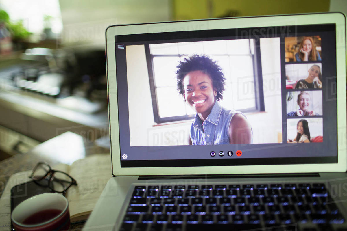 Happy women friends video conferencing on laptop screen - Stock Photo ...
