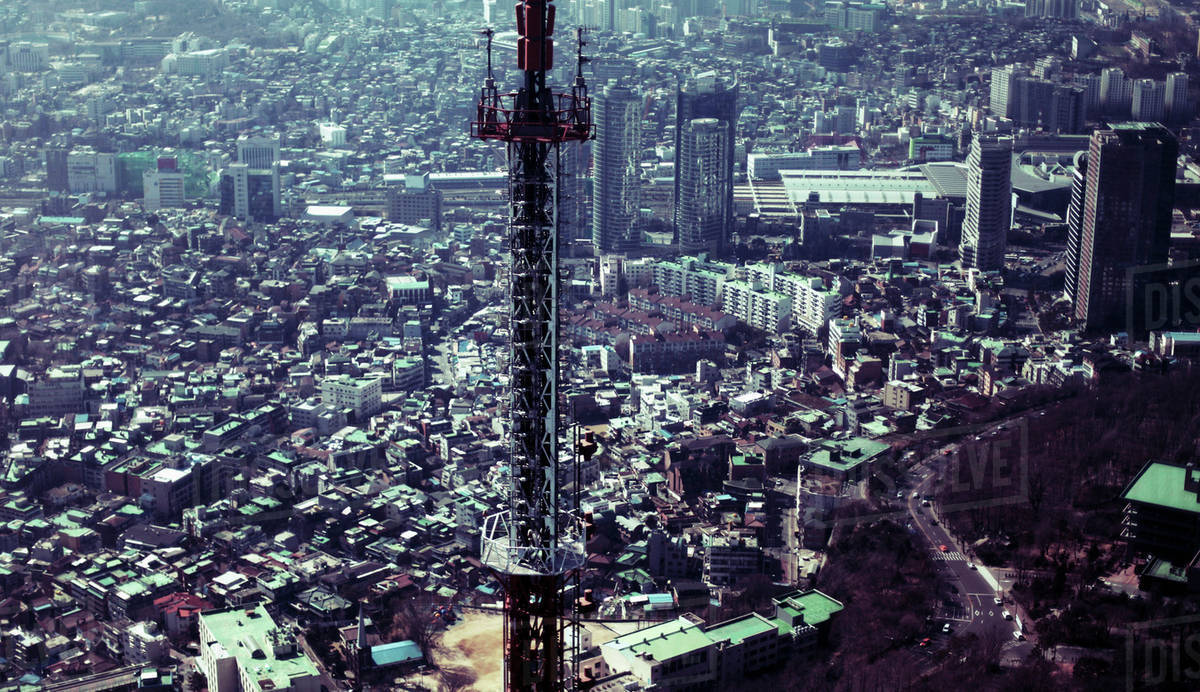 Aerial view of cityscape, Seoul, South Korea Stock Photo Dissolve