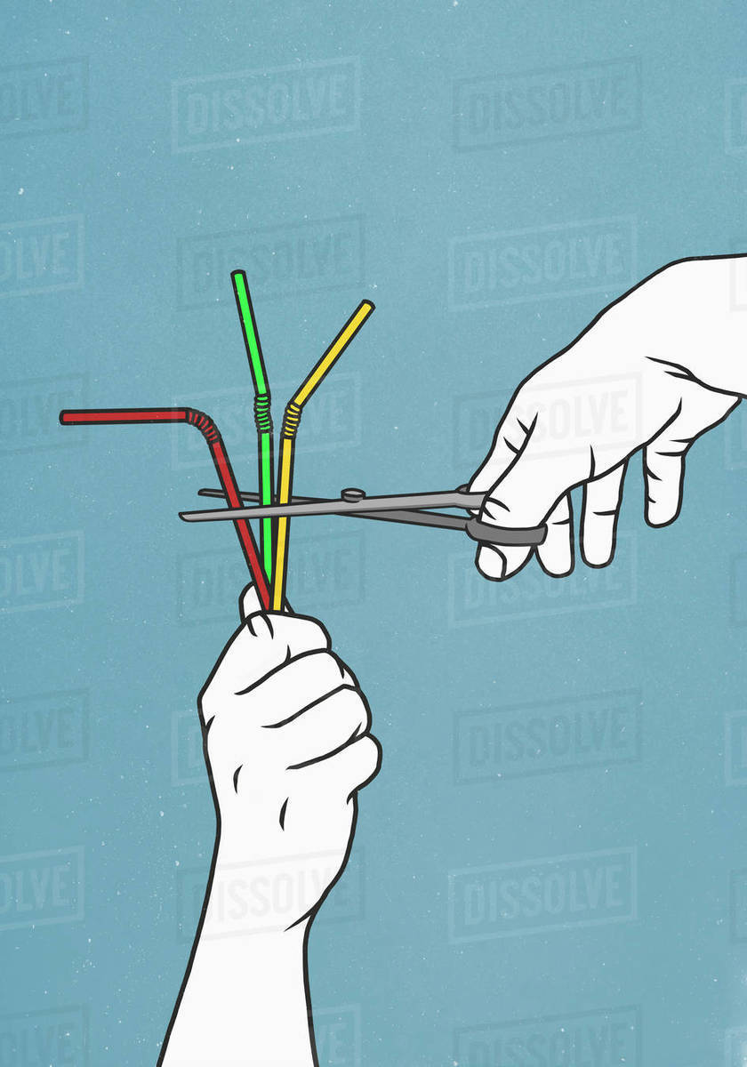 Scissors cutting straws Stock Photo Dissolve