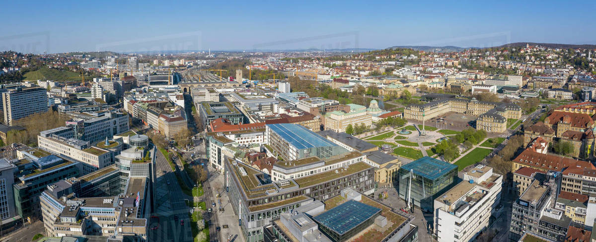 Sunny scenic aerial cityscape, Stuttgart, Baden-Wuerttemberg, Germany ...